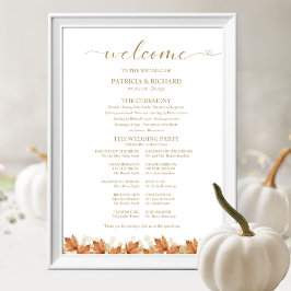 Póster Letrero de Programa de Boda de Hojas de Otoño
