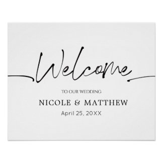 Póster Letrero de Recepción de Boda con Caligrafía Modern
