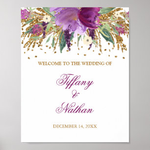 Póster Letrero de Recepción de Boda Purpura Brillo Amatis