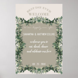 Póster Letrero de Recepción de Boda Rústica con Verde Ele