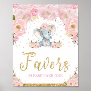 Póster Letrero de Recuerdos de Baby Shower de Elefante Fl