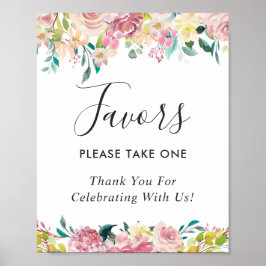 Póster Letrero de Recuerdos de Boda Floral Pastel Rosado