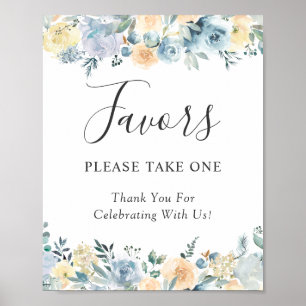 Póster Letrero de Recuerdos de Boda Florales Azules Polvo