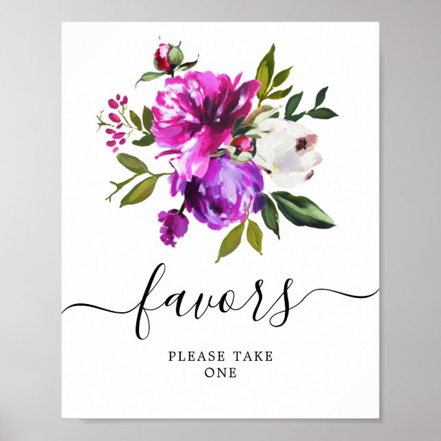 Póster Letrero de Recuerdos de Ducha de Flores Moradas y  (Frente)