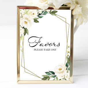 Póster Letrero de Recuerdos Florales Blancos Geométricos