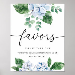Póster Letrero de Recuerdos Florales de Hortensia Azul