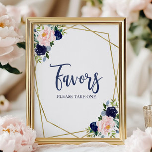 Póster Letrero de Recuerdos Florales en Acuarela Azul Mar
