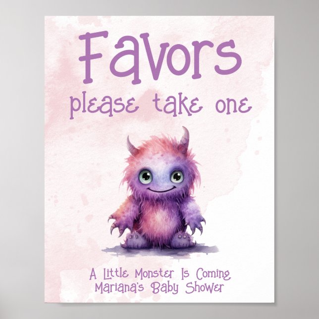 Póster Letrero de Recuerdos para Baby Shower de Niña Mons (Frente)
