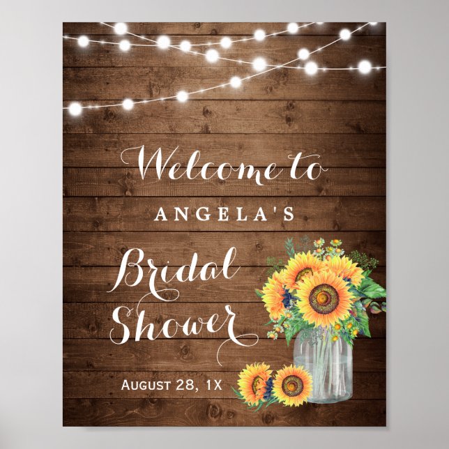 Póster Letrero de Regalo de Ducha de Novia con Luces de C (Frente)