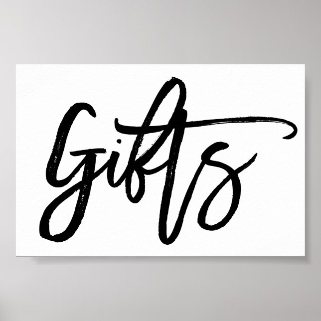 Póster Letrero de regalos de boda con letra a mano chic (Frente)
