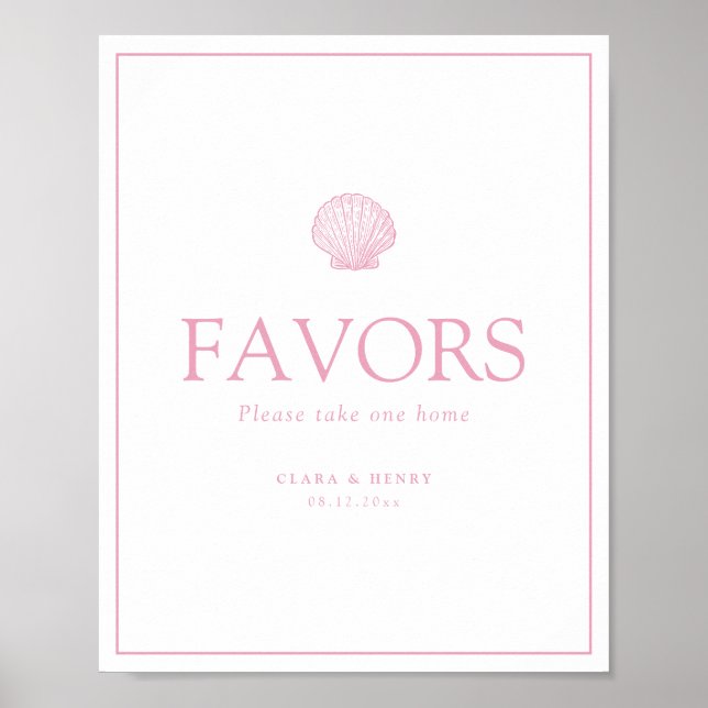 Póster Letrero de Regalos de Boda de Concha de Pink Blush (Frente)