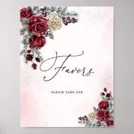 Póster Letrero de Regalos de Boda de Invierno de Rosas Co