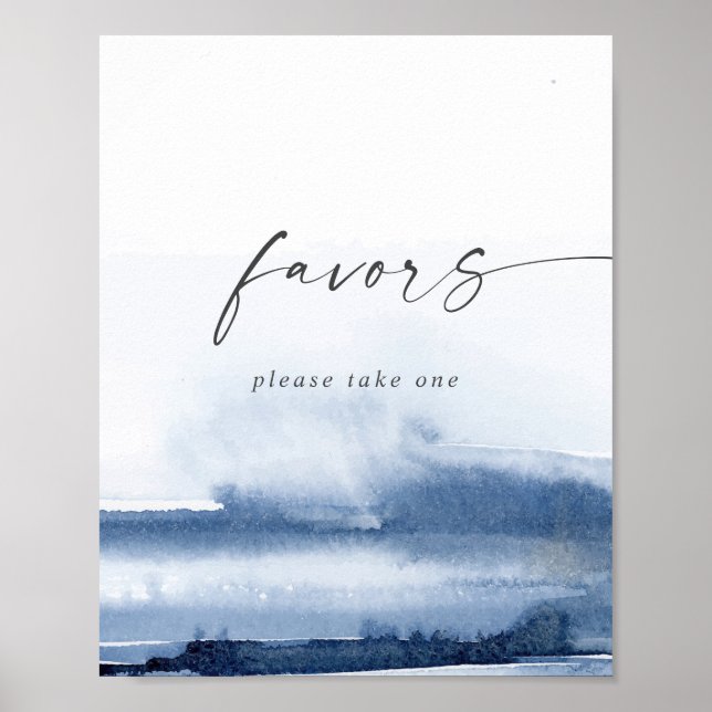 Póster Letrero de Regalos de Boda Modernos Acuarela Azul (Frente)