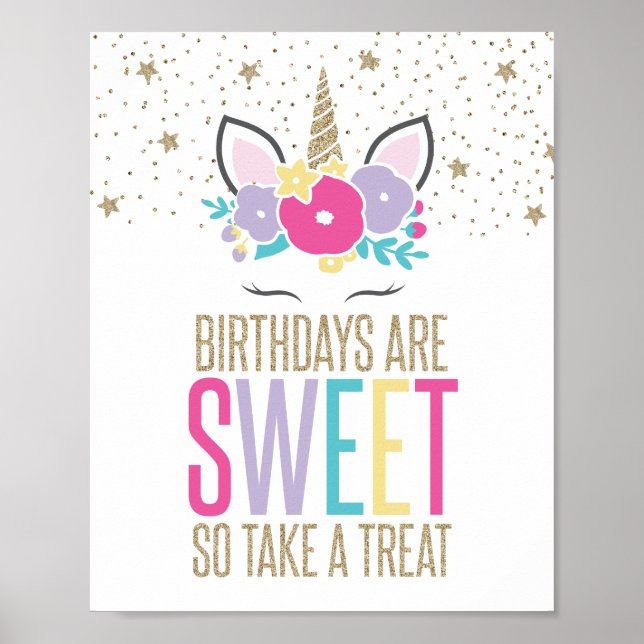 Póster Letrero de regalos de fiesta de cumpleaños de Unic (Frente)