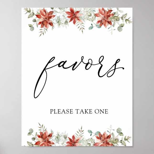 Póster Letrero de Regalos de Poinsettias Vegetación de In (Frente)