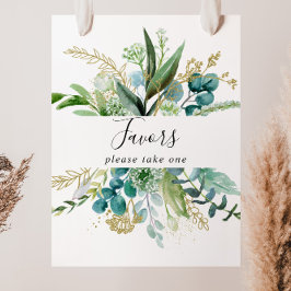Póster Letrero de Regalos Florales Dorados con Vegetación