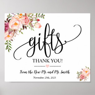 Póster Letrero de regalos para ducha de boda recepción fl