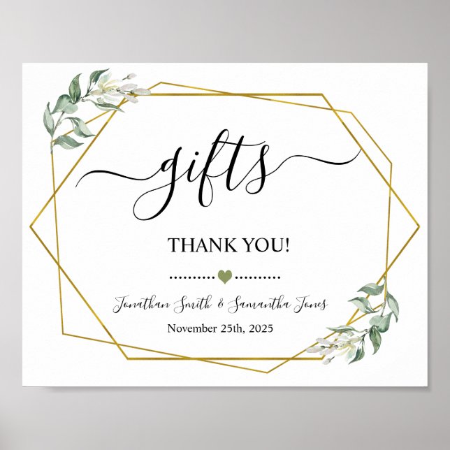 Póster Letrero de regalos para ducha de boda recepción ve (Frente)
