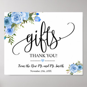 Póster Letrero de regalos para recepción de boda con flor