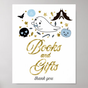Póster Letrero de regalos y libros para baby shower de Ha