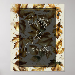 Póster Letrero de regalos y tarjetas beige almendro hojas