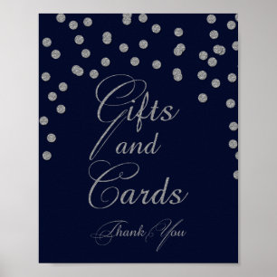 Póster Letrero de regalos y tarjetas con brillo de marina