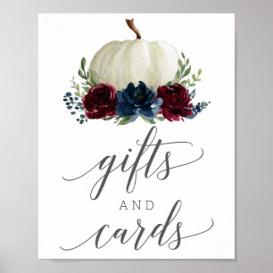 Póster Letrero de regalos y tarjetas de calabaza azul mar