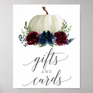 Póster Letrero de regalos y tarjetas de calabaza azul mar