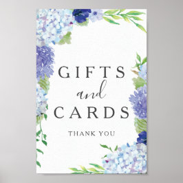 Póster Letrero de Regalos y Tarjetas de Hortensia Azul