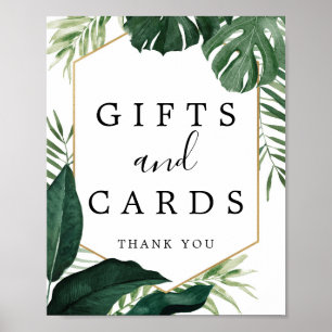 Póster Letrero de regalos y tarjetas de Monstera tropical