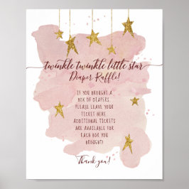 Póster Letrero de Rifa de Pañal Rosa Twinkle Little Star 