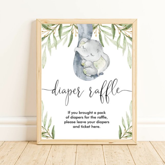Póster Letrero de rifa de pañales elefante safari ducha d (Subido por el creador)