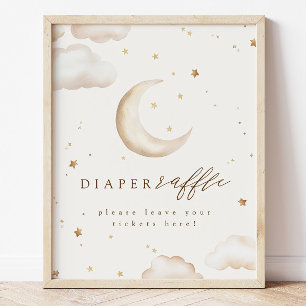 Póster Letrero de Rifas de Pañales Sobre la Luna