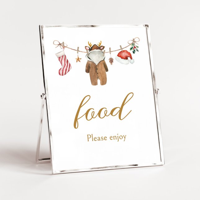 Póster Letrero de Ropa de Navidad Comida (Merry Little Clothes Baby Shower Food SIgn)