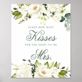 Póster Letrero de Rosas Blancas Cuántos Besos