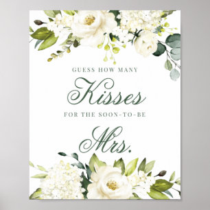 Póster Letrero de Rosas Blancas Cuántos Besos