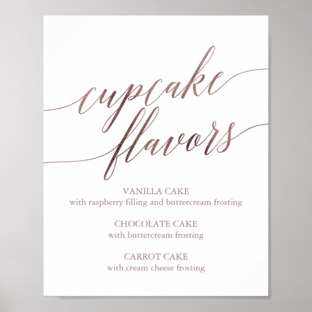 Póster Letrero de Sabores de Cupcakes con Caligrafía en R (Frente)