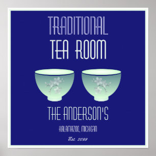 Póster Letrero de Sala de Té Elegantes Tazas de Té Floral