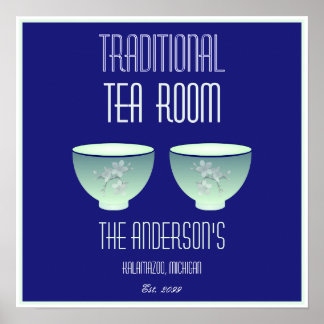 Póster Letrero de Sala de Té Elegantes Tazas de Té Floral