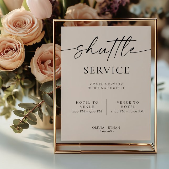 Póster Letrero de Servicio de Autobús de Boda Moderno (Wedding Shuttle Sign)
