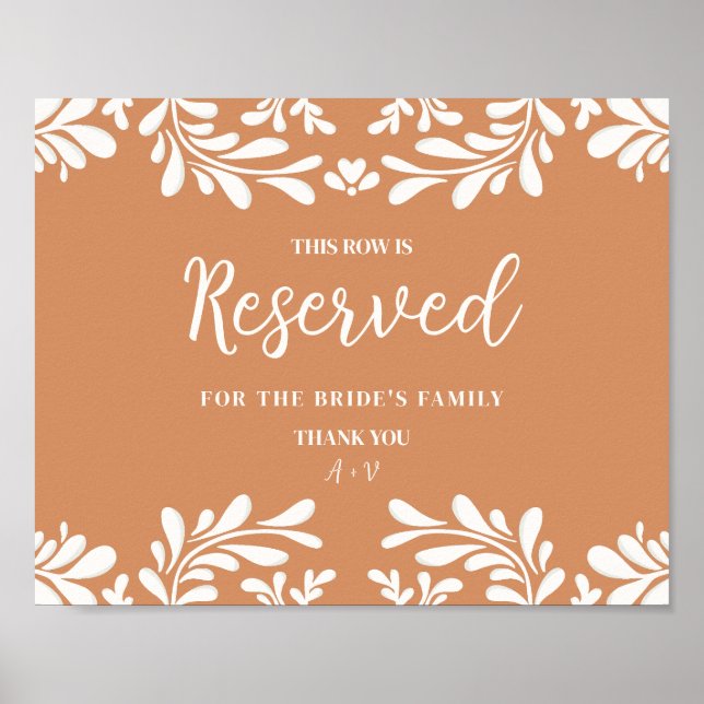 Póster Letrero de Silla Reservada para Boda Mexicana de T (Frente)