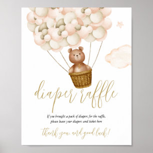 Póster Letrero de Sorteo de Pañales Oso de Cumpleaños de