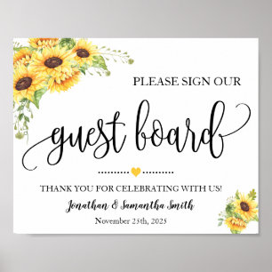Póster Letrero de tablero de invitados para boda de giras