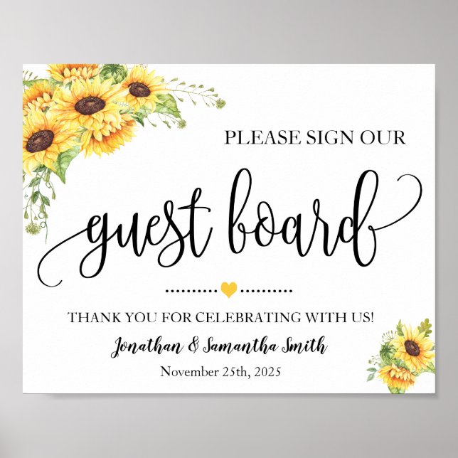 Póster Letrero de tablero de invitados para boda de giras (Frente)