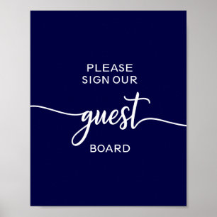 Póster Letrero de tablero para invitados de boda azul mar