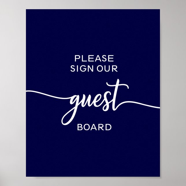 Póster Letrero de tablero para invitados de boda azul mar (Frente)