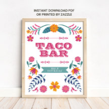 Letrero de Taco Bar Fiesta Mexicana Rosa Amarillo