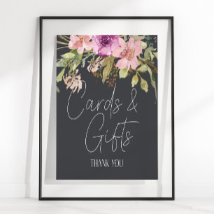 Póster Letrero de Tarjeta de Boda y Regalos Floral Rosa P