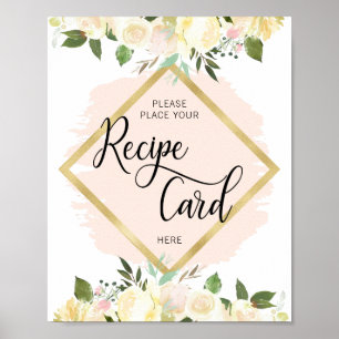 Póster Letrero de tarjeta de receta de acuarela floral ro