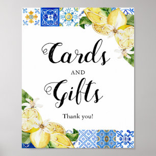 Póster Letrero de tarjeta y regalo de limones de azulejo
